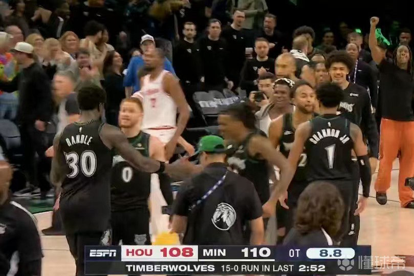 跌宕起伏，火箭加时13-0一度占优，森林狼15-0逆转创历史纪录